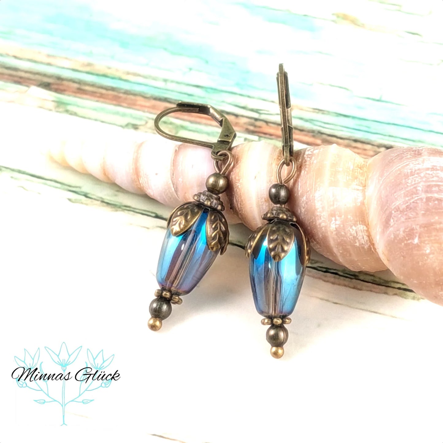 Blaue Ohrringe, vintage, "Blue Drop"