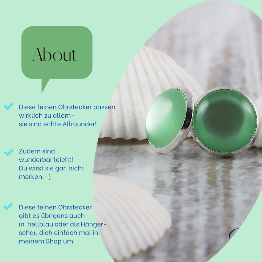 grüne Ohrringe mit Stecker, rund, resin, silber fassung